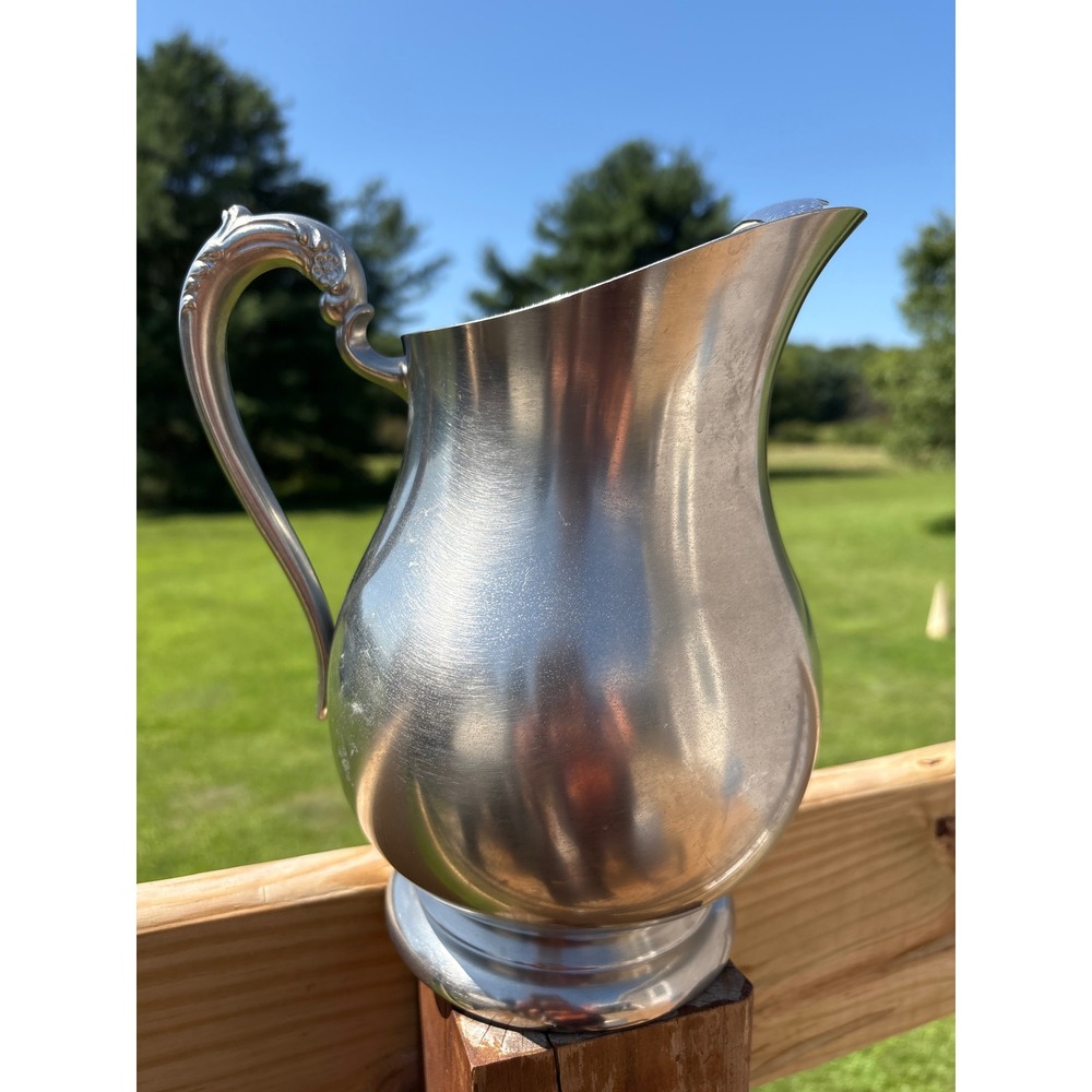 FB Rogers Pewterlite Water Pitcher with Ice Guard Taunton Mass Vintage Pewter